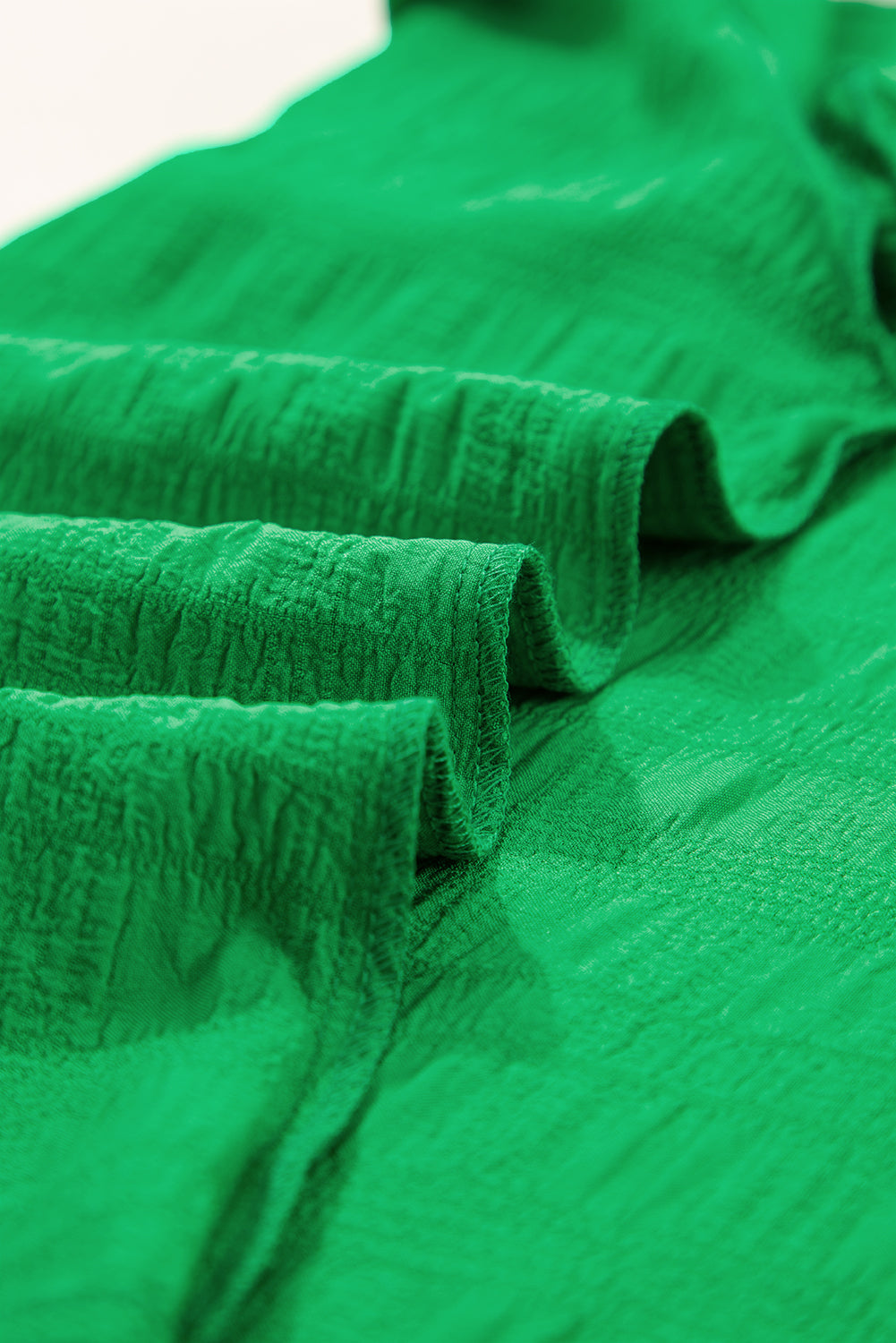 Dark Blue Textured Ruffled Sleeve Round Neck Top