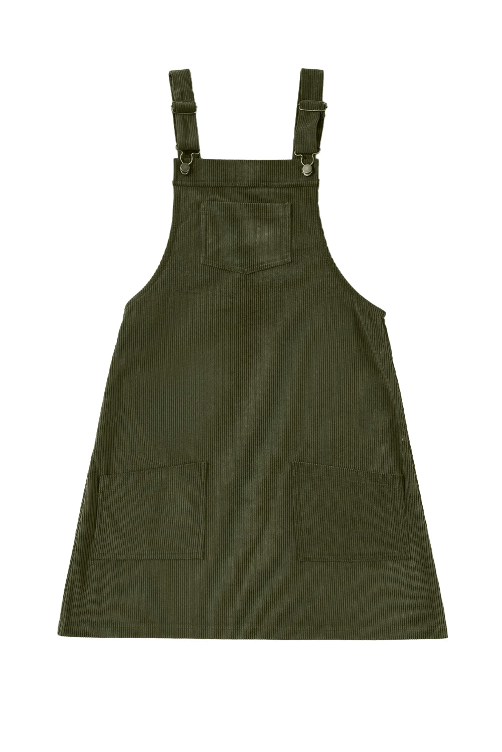 Vineyard Green Solid Front Pockets Sleeveless Corduroy Overall Dress