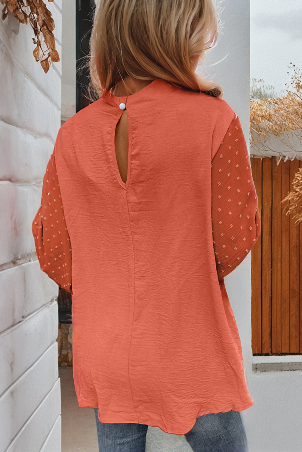 Parchment Swiss Dot Balloon Sleeve Loose Blouse