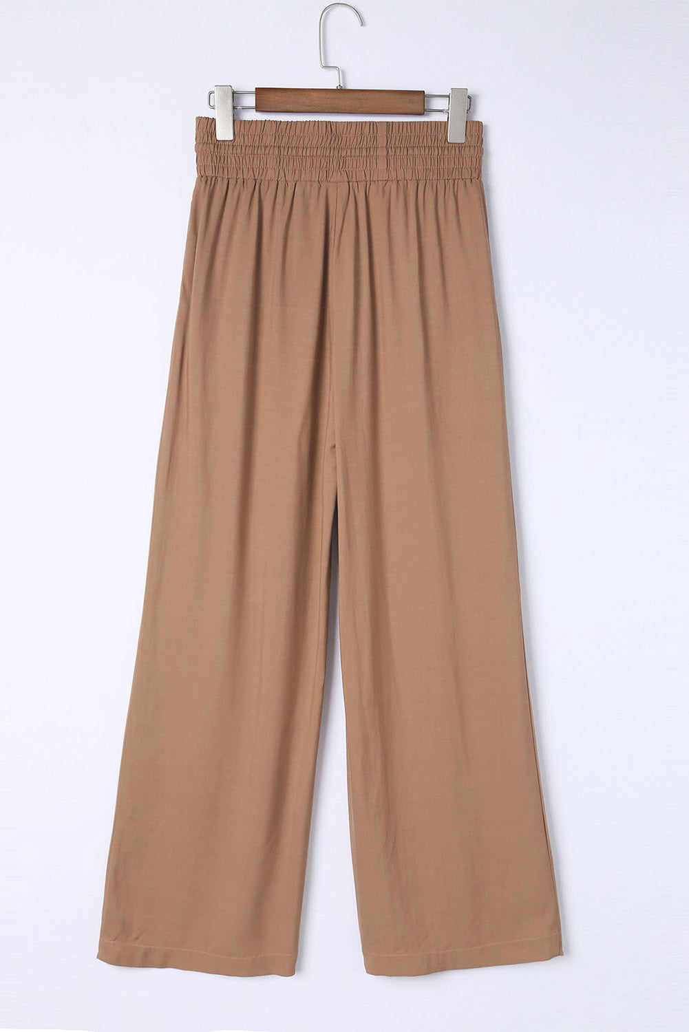 Green Brown Drawstring Elastic Waist Casual Wide Leg Pants