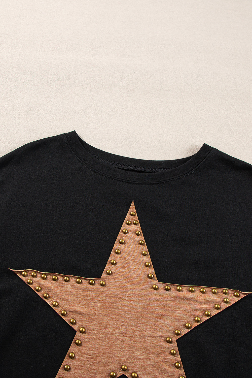 Black Studded Star Graphic Oversized Long Sleeve Top