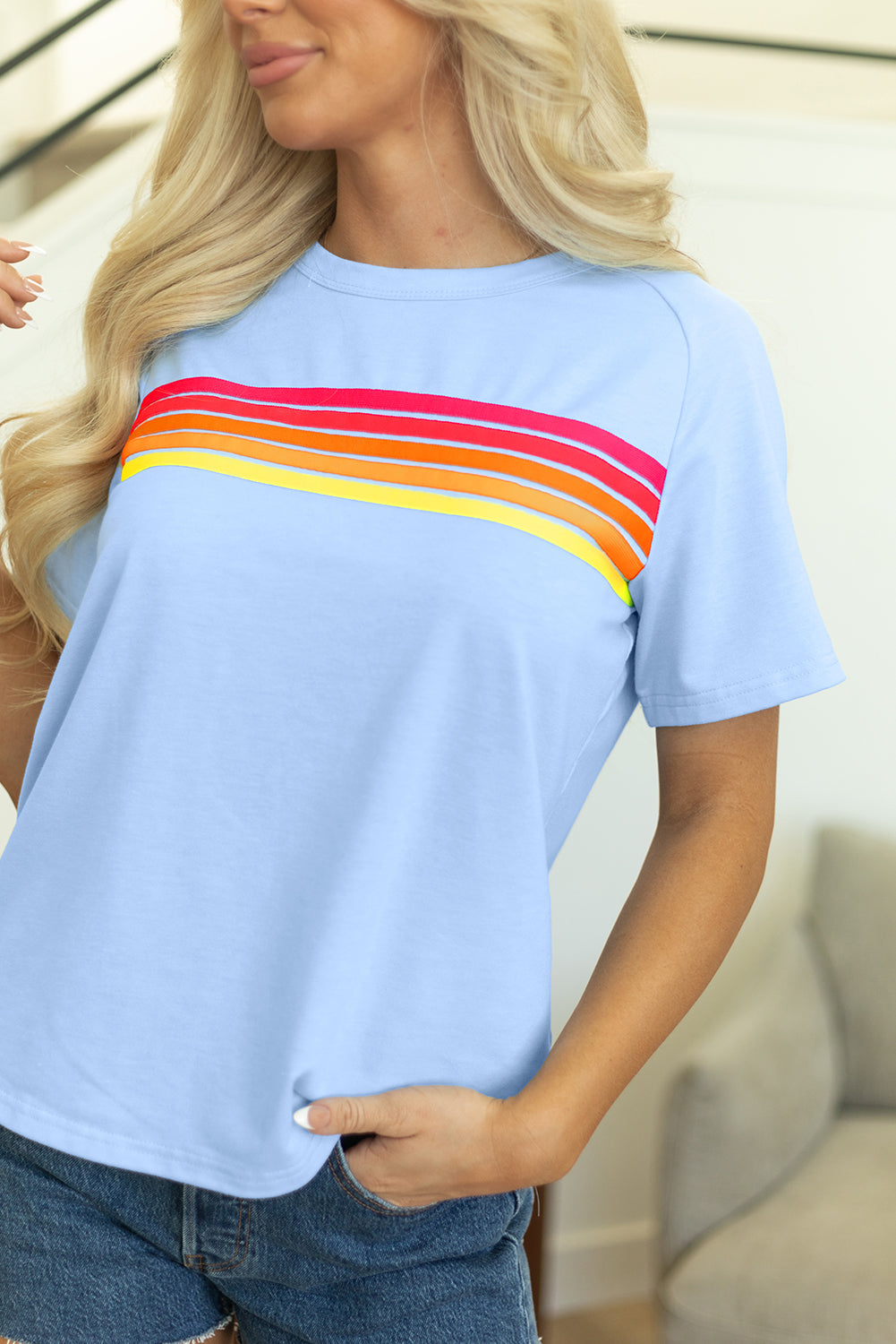 Bonbon Striped Patch Front Casual Tee
