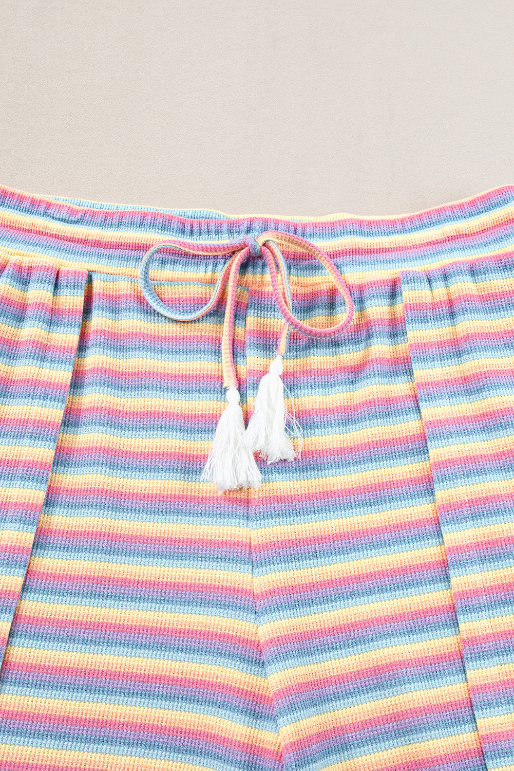 Black Stripe Rainbow Tee Tasseled String Wide Leg Pants Set