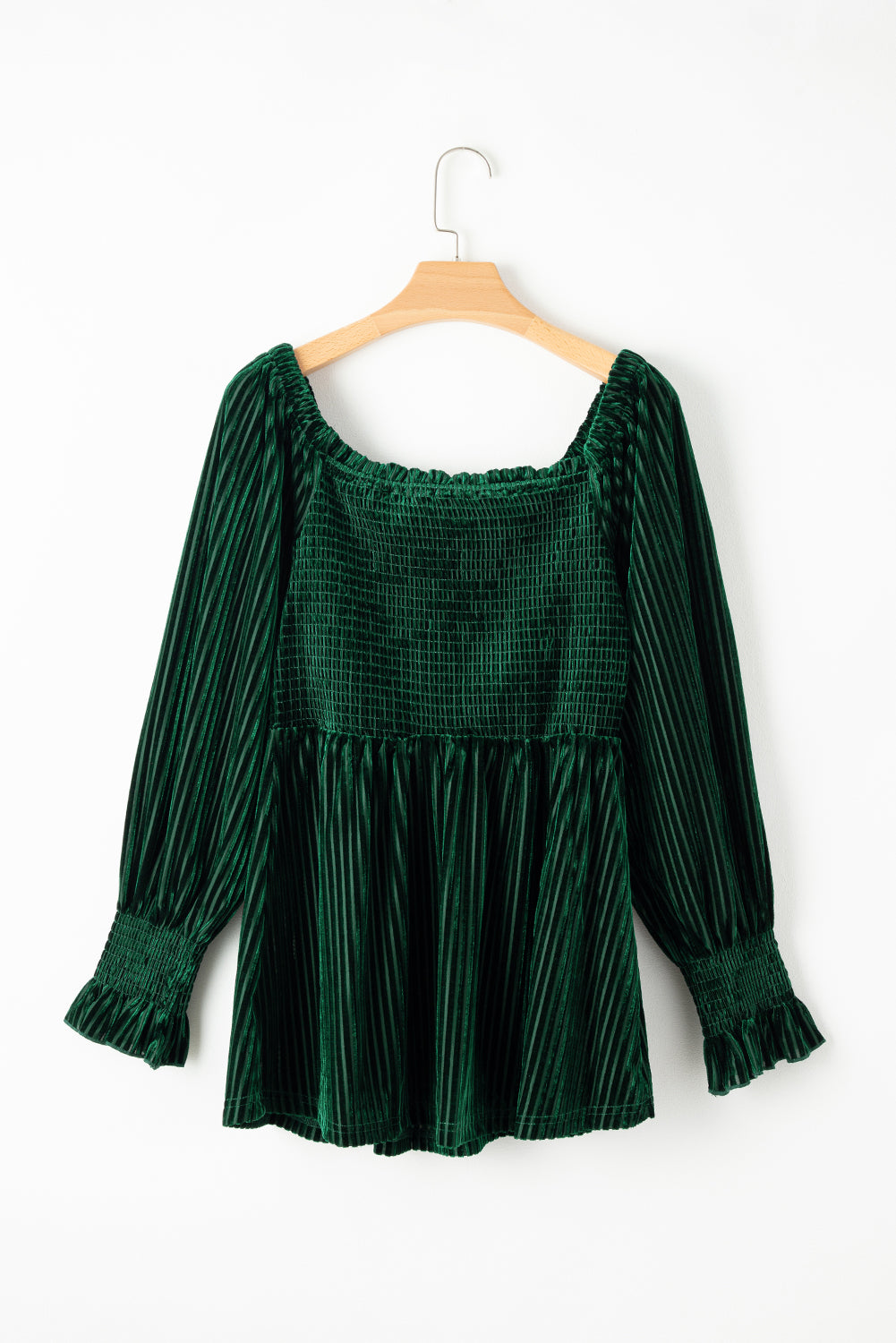 Chestnut Smocked Ribbed Velvet Babydoll Top